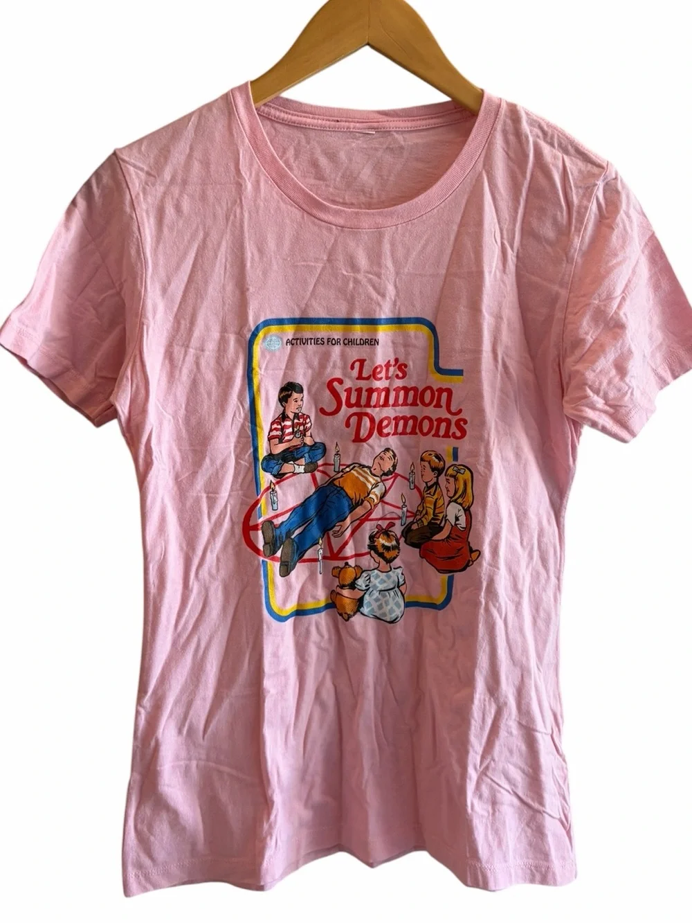Let’s Summon Demons Tee Pink Retro - Picture 1 of 4
